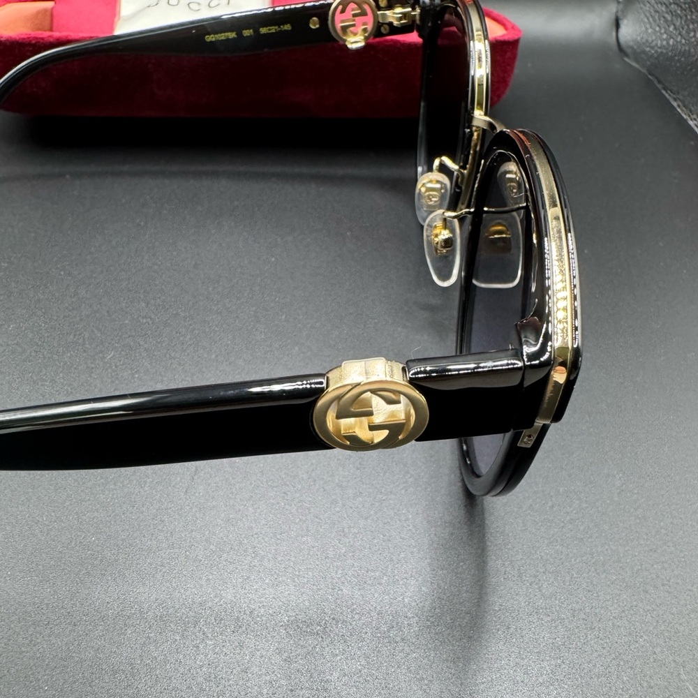 New Gucci GG1027SK 006 Sunglasses Black/Gold/Grey Smoke Gradient Lenses 56mm - Picture 8 of 16